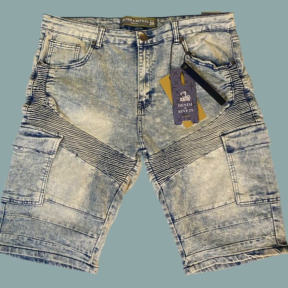 Denim & Rivets Denim Mens 38 Distressed Retro Stone Wash Grunge Shorts NWT - Picture 1 of 8